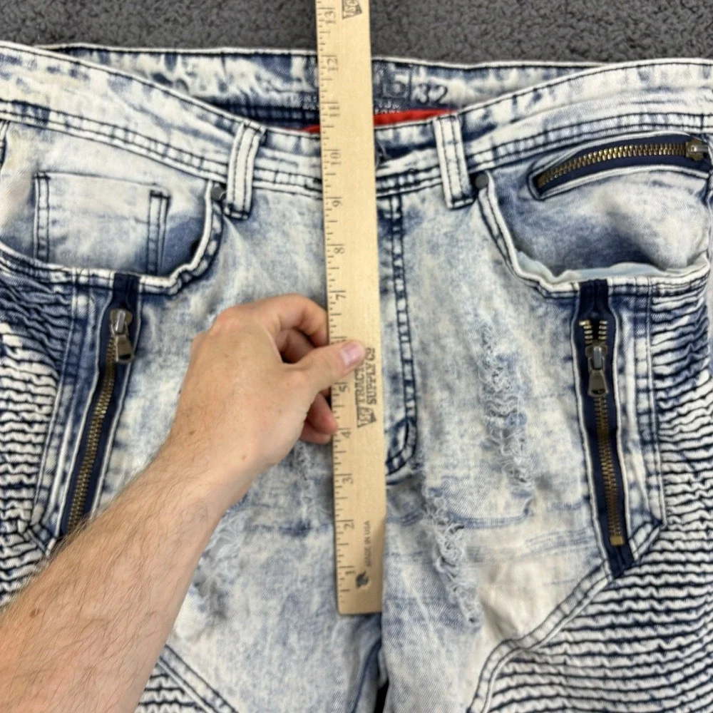 GS-115 Shorts Men 32 (32x12) Acid Washed Textured Denim Distressed Y2k Moto Jort